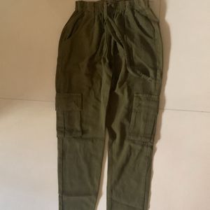 Olive Green High Rise Cargo Jeans