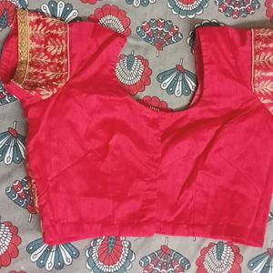 Coral Pink And Sage Green Saree With Blouse