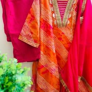 Women Striped A-Line Kurta with Pants& Dupatta