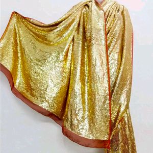 Golden Embellished Lux  Saree