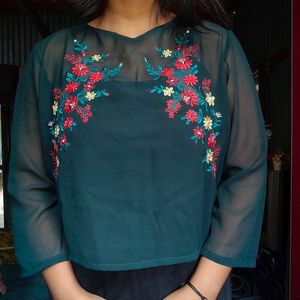 Embroidered Women Dark Green Top