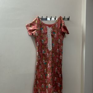 Women XL size Coral Coloured Stitched Dress