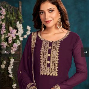 Long Purple Frill Dress Without Dupatta & Pant