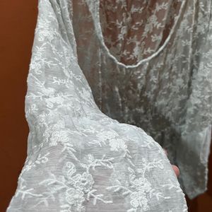 White Sheer Top With Embroidery Lace Detailing