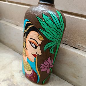 Handpainted Indian Woman On Glass Bottle