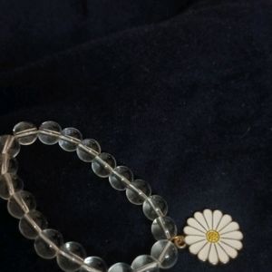 White Beaded Bracelet With flower Charm