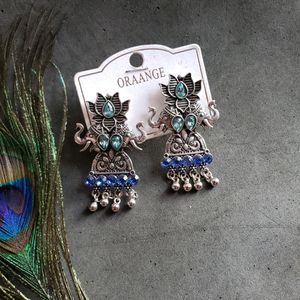 Oxidized Blue Elephant Earrings