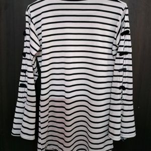 Black And White Striped Top With Cut Out Sleeves