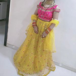 Pink & Yellow Net Lehenga