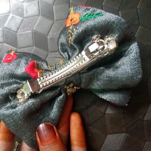 Hair Bow Embroidered