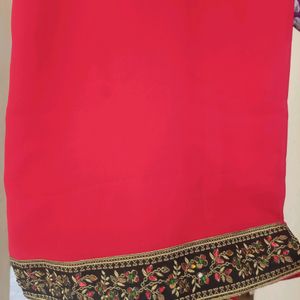 PLAIN  FANCY RED SAREE