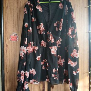 Women Floral Top Black