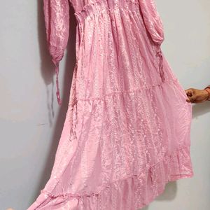 Altered Chikankari Embroidery Pink Georgette Dress