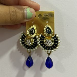 Navy Blue Jhumkas with Pearl Border- Festive Wear