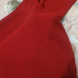 Women Red Solod Fit & Flare Dress