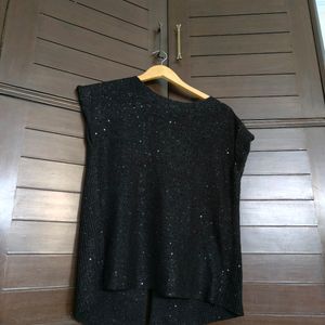 Zara Sequin Split Back Knit Top