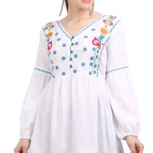 White Embroidered Frock-Top For Women 🌸