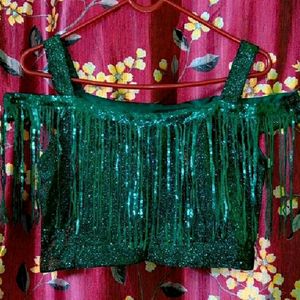 Shimmery Crop Top Lehenga With Dupatta 💚