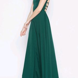 Green Caged Back Halter Neck Maxi Dress