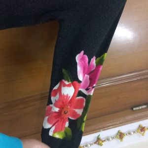 Latest Black Woolen Flower Print With Stone Work