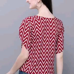 Maroon And White Stripes Petal Sleeves Party Top