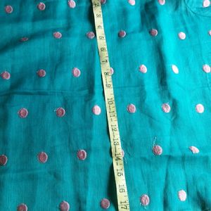 Blue Colour Straight Kurta With PinkColor Polkadot