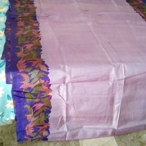 Paper Silk Purple Border Saree 💜