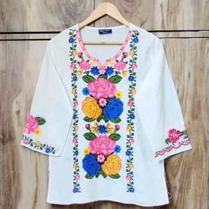 White Embroidery Work Top Size-40