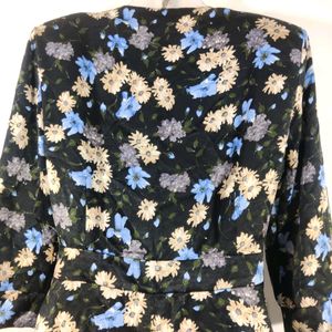 Zara Black Floral Printed Western Dress (Women)