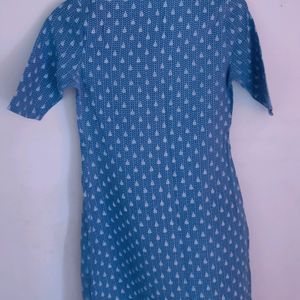 Blue Cotton Straight Kurta