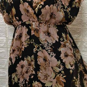 Floral Printed Black Dress