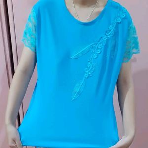 Blue Casual t-shirt with netted sleeves