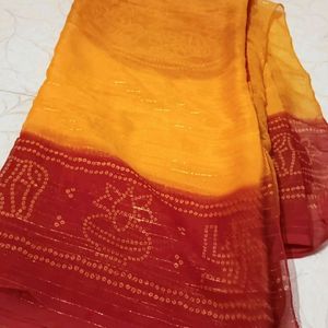 Beautiful Dark Yellow And Red Saree