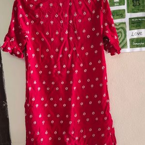 Red Floral Short Kurti . Size : XL