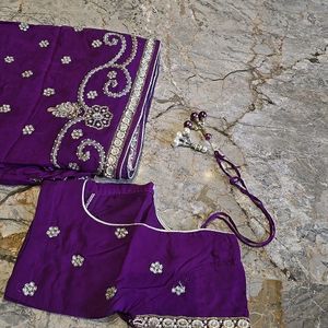 Purple Georgette Pure Saree Heavy Work