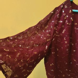 MAROON PURE GEORGETTE LAHENGA SAREE