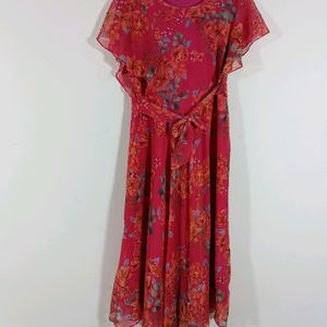 Rose Pink Printed Casual Dress (Women)