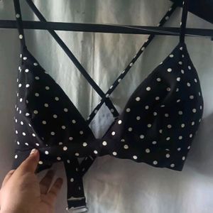 Dating Or Beach Bra Black Polka Dots New