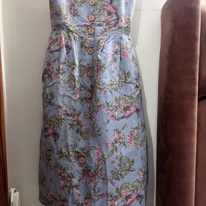 Women Light Blue Button Dress