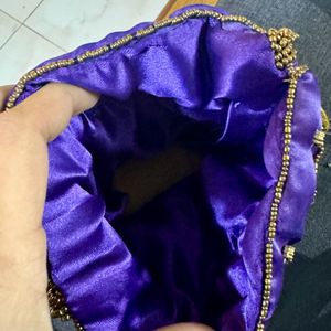 Purple Gold Potli Bag Hand Worked Desion