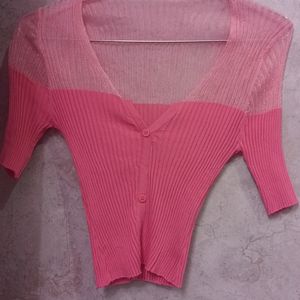 Ribbed Pink Top For Women