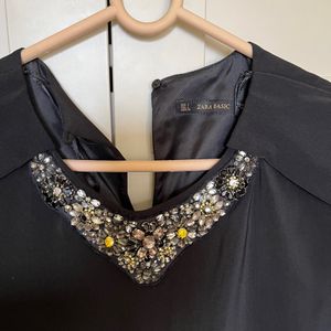 Zara Black Shift Dress With Embellishments