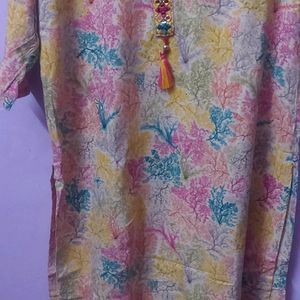 Multi Color Printed Kurti With Mirror And Work