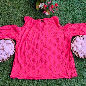 Pink ethnic Tunic with Cold-shoulder Sleeves