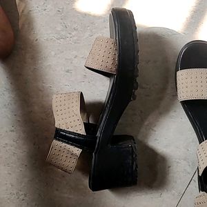 Black Wedges With Cream Strap