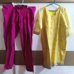 Women's Lemon Yellow Kurti set...