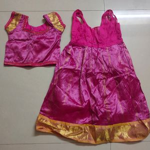 Pink Silk Pattu Pavadai/ Lehenga For 1 Yr