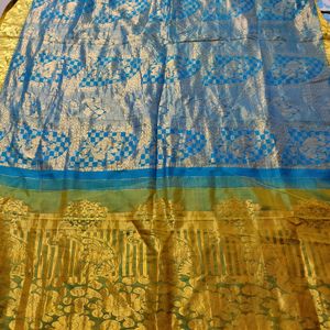 Blue And Green Pure Kanchipuram Silk Saree