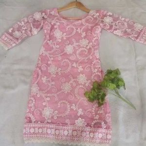 Pink Chickenkari Kurta For Women