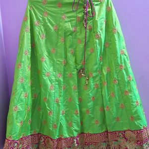 Green Colour Lehenga Choli With Pink Dupatta